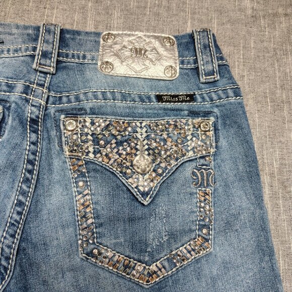 Miss Me Jeans Womens Size 28 Mid Signature Crop Distressed Embellished JE8443C - Picture 12 of 14